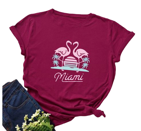 T-shirt femme flamant rose bordeaux tendance coton