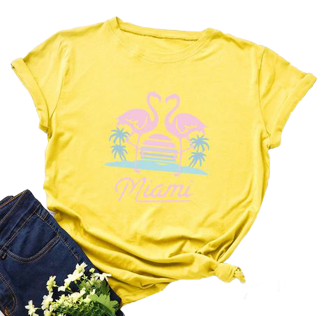 t shirt flamant rouge femme jaune lumineux pas cher fille ado