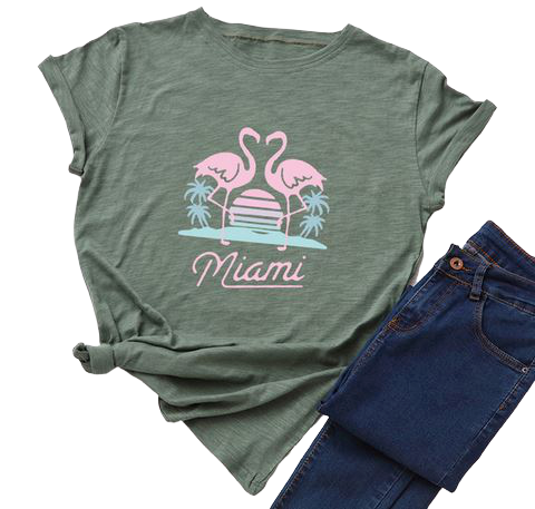 t-shirt flamant rose femme kaki armée tendance mode