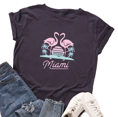 t shirt flamant rose femme bleu marine foncé classe mode actuelle