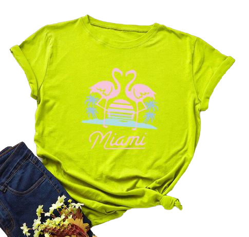t-shirt femme flamant rose couleur pistache vacances été