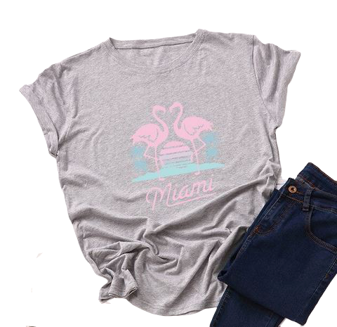 t shirt flamant rose femme gris clair boheme chic classe vacances holidays