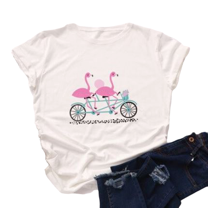 t shirt flamant rose blanc fun rigolo femme