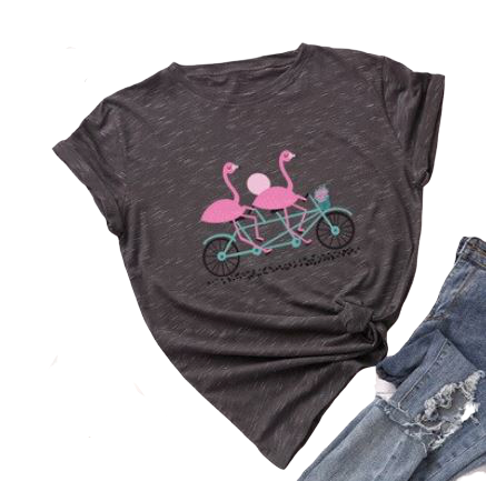 t shirt flamant rose femme gris chiné
