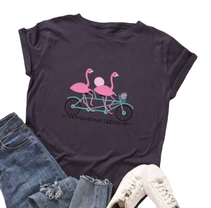 t-shirt avec flamant rose bleu marine femme