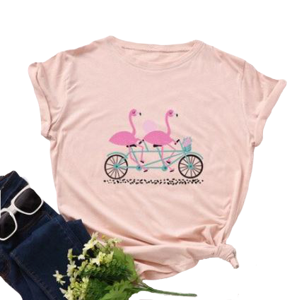 t shirt flamant rose pour femme rose pastel poudré