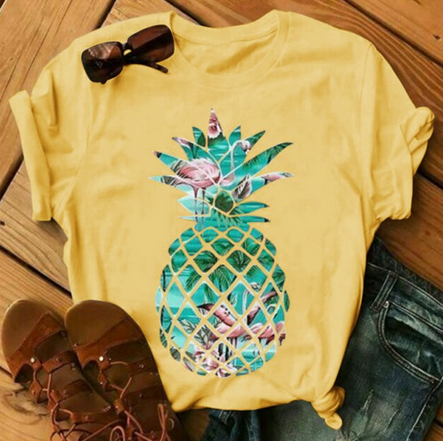 t shirt manches courtes ado flamant rose et ananas