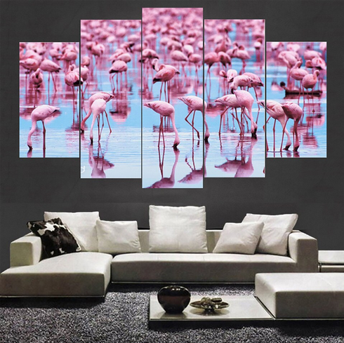 flamant rose sur toile imprime