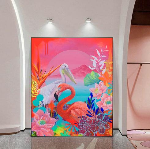 tableau flamant rose decor tropical couleurs