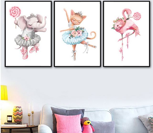 Tableau Flamant Rose Danseuse chambre enfant fille