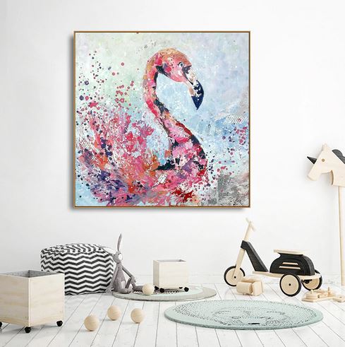 Tableau Flamant Rose éclats chambre enfant adulte