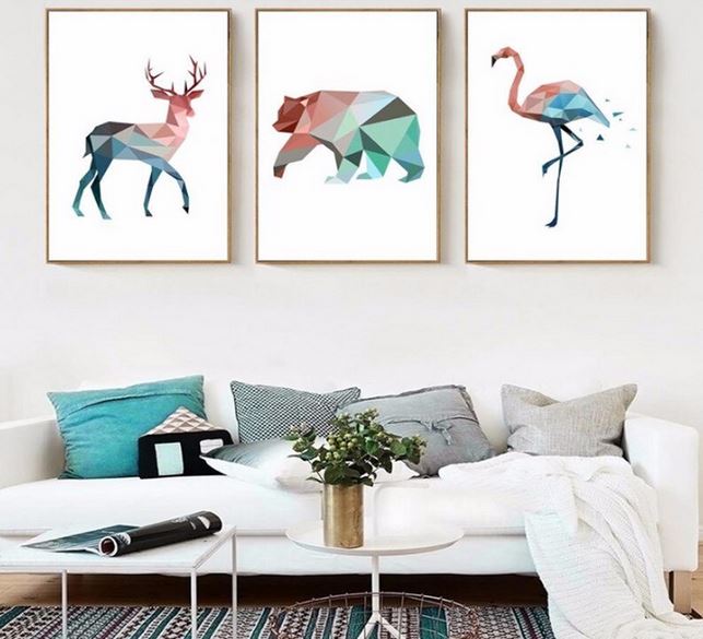 Tableau Flamant Rose Géométrique Couleurs chambre adulte pas cher