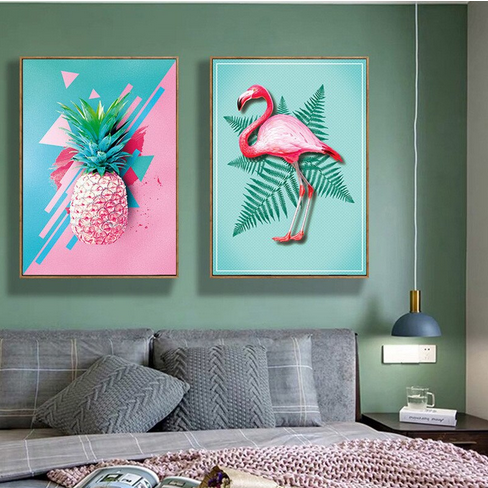 tableau flamant rose exotique