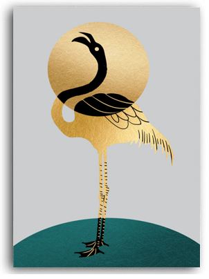 Tableau Flamant Rose Or