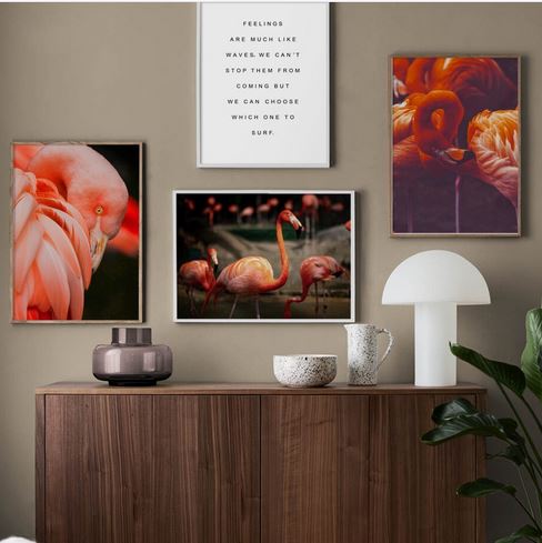 Tableau Toile Flamant Rose triptyque pas cher