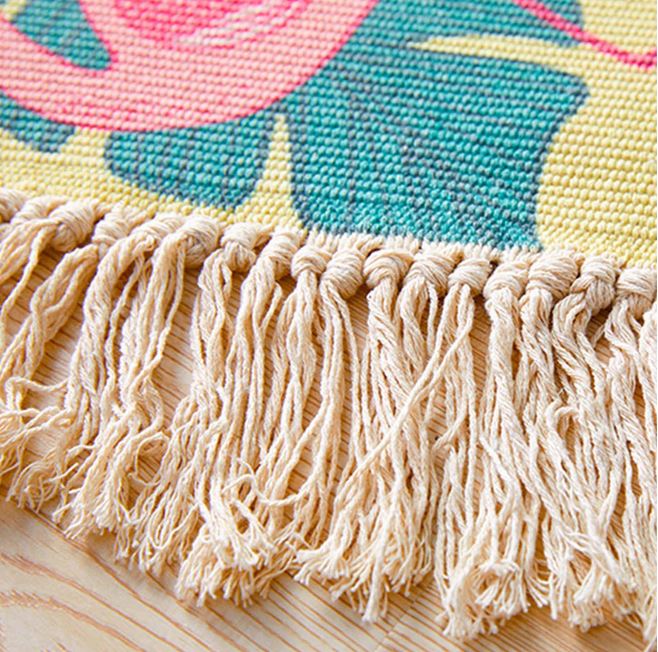 tapis flamant rose en lin boheme
