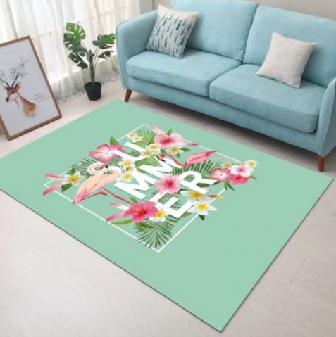 tapis flamant rose avec fleurs
