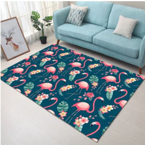 tapis flamant rose bleu