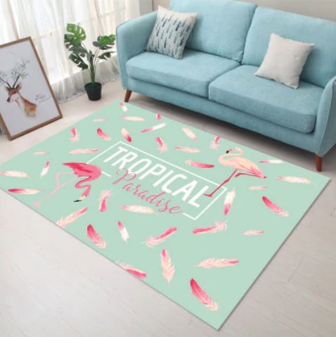 tapis flamant rose plumes