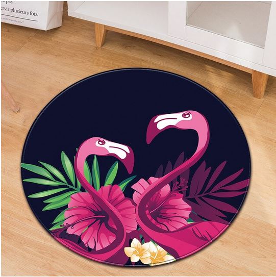 tapis rond flamant rose motif tropical