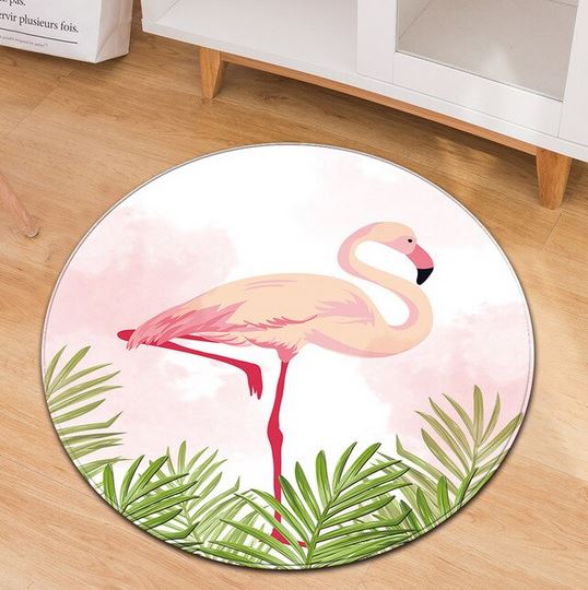 tapis rond flamant rose original sur une patte