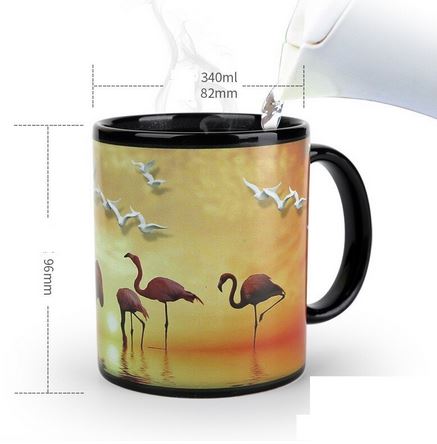 tasse flamant rose qui change de couleur avec la chaleur