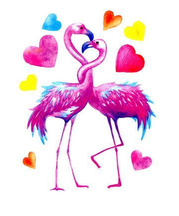 Tatouage Flamant Rose Câlin couleurs Flashy