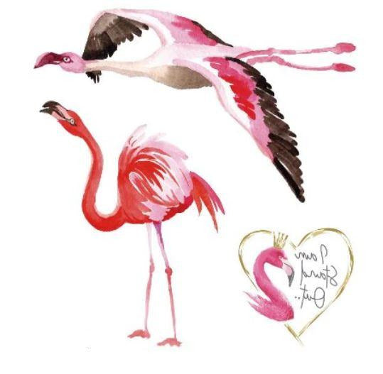Tatouage Flamant Rose En vol ailes couleurs