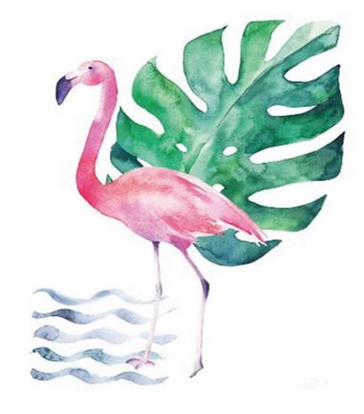 Tatouage Flamant Rose Feuille tropical ete