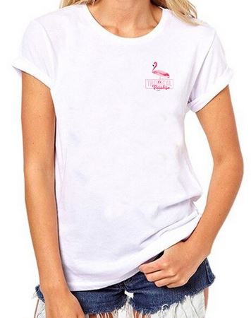 tee shirt blanc flamant rose pour femme fille tendance