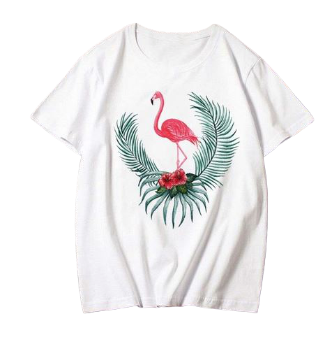 t shirt blanc flamant rose femme fille elegant chic qualite