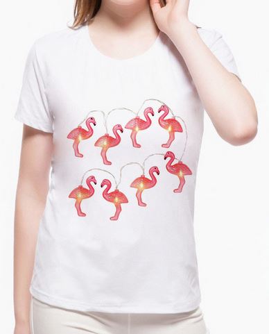tee shirt guirlande flamant rose lumineux femme fille ado