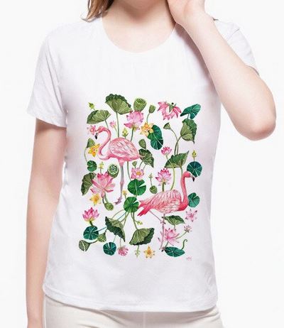t shirt femme flamant rose nenuphar marecage jolis