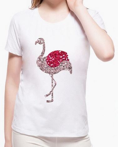 tee shirt flamant rose paillettes