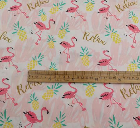 tissu en coton flamant rose et ananas pas cher