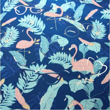 tissu flamant rose en coton bleu