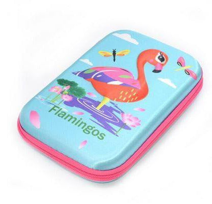 trousse cuir flamant rose avec compartiment stylo