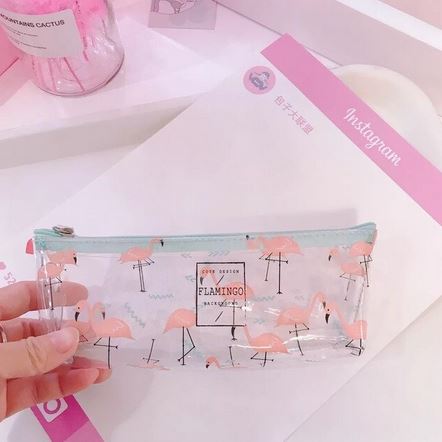 trousse transparente flamant rose grande
