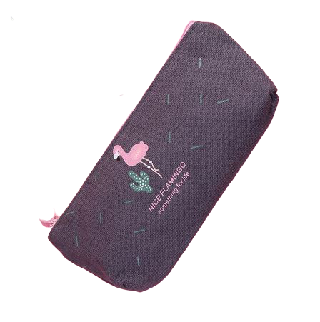 trousse école flamant rose grise toile