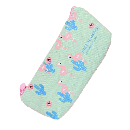 trousse pour l'école flamant rose vert d'eau avec cactus bleu