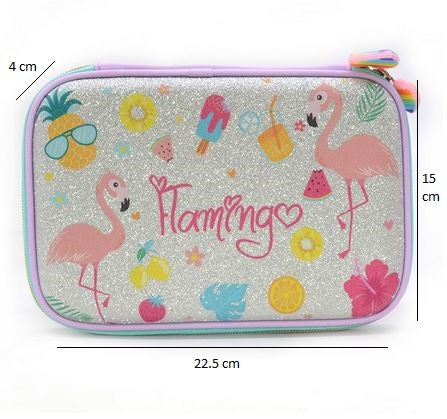 organiseur flamant rose trousse brillante argent