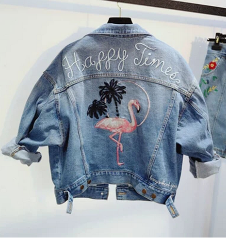 veste en jean flamant rose pour adulte