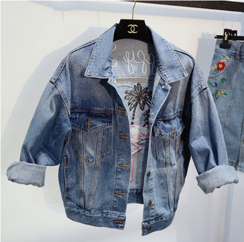 veste en jean pour adulte avec flamant rose