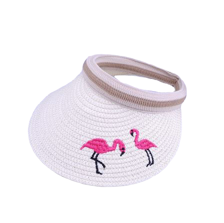 visière blanc en paille avec flamant rose