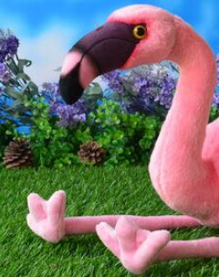 peluche flamant rose bec noir