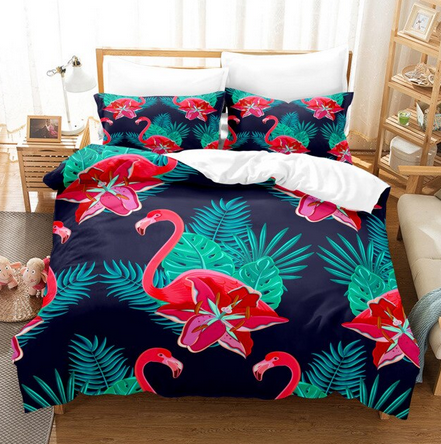housse de couette flamant rose avec fleurs exotiques