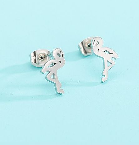 boucles d'oreilles flamant rose en argent pas cheres