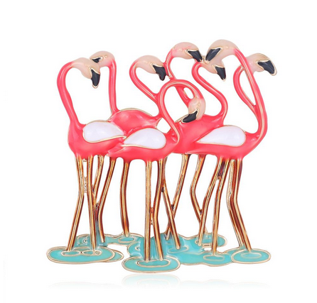 broche flamants roses en groupe