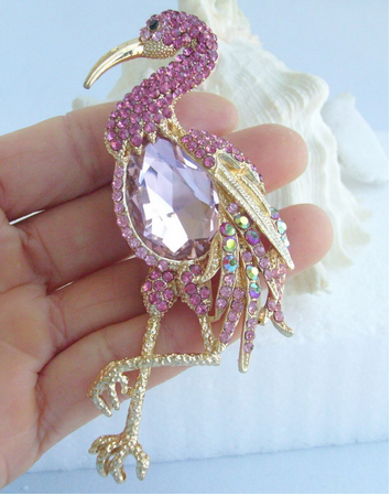 broche flamant rose luxe