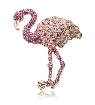 broche flamant rose zircon